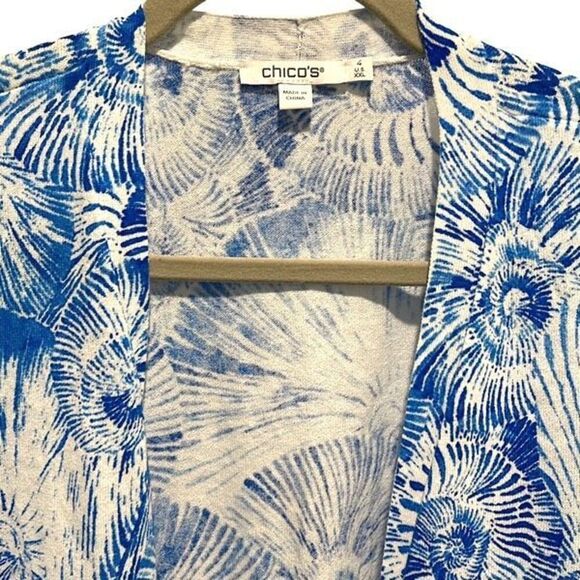 Chico's Womens Seashell Swirl Open Front Cardigan Sweater Poolside Blue Sz 4 NWT - Picture 3 of 9